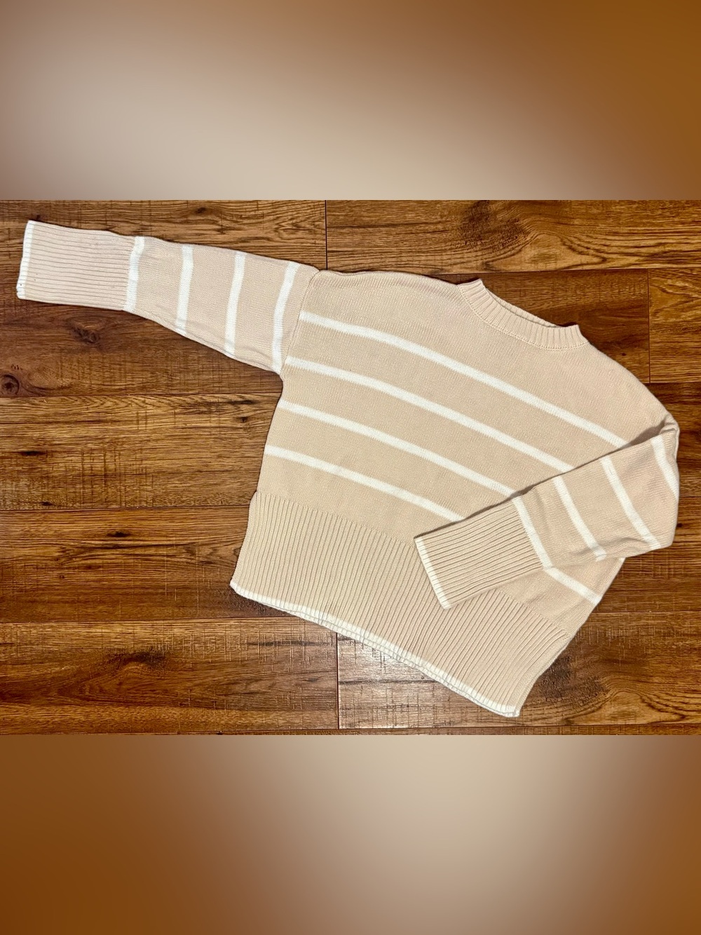 Sincerely Jules Beige and White Striped Crewneck Sweater